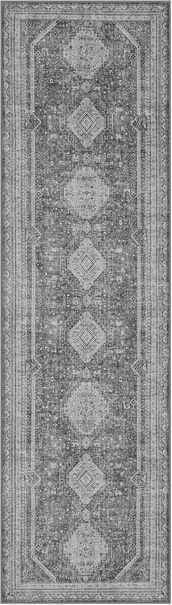 GENIMO Runner Rug 2x5 Non Slip Machine Washable Hallway Runner Rug, Low Pile Lightweight Rugs for Entryway, Hallway, Kitchen and Corridor, Vintage Grey