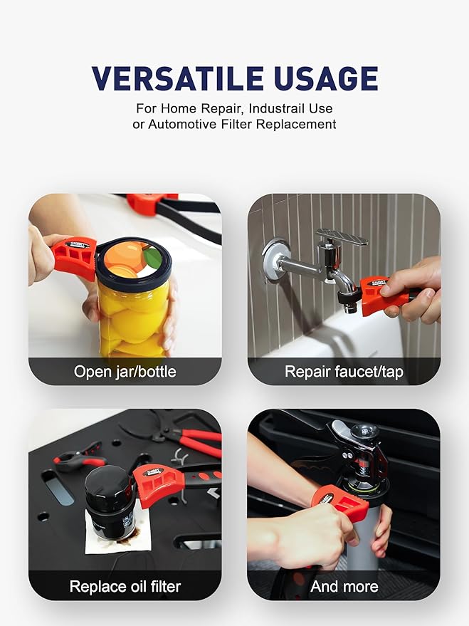 SMART JERRY - Rubber Strap Wrenches | Oil Filter Strap Wrench | Plumbers Wrench for Shower Head Removal | Rubber Belt Wrenches for PVC Pipe | Anti-Scratch & Size Adjustable | 2 Pack