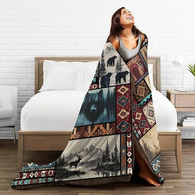 Western Cowboy Throw Blanket Southwest American Cowboys Flannel Blankets Native Plush Super Soft Cozy Warm Decor Gifts for Boys Girls Kids Adults Men Women 60" x 80"