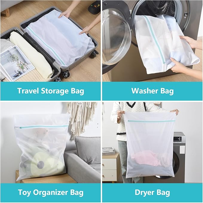 OTraki Mesh Laundry Bag for Delicates, 24 x 32 inch Large Mesh Delicates Bag for Washing Machine, Zippered Net Laundry Bag for Sweater Bed Sheet Blanket Toy Travel Camping College Dorm Organizer