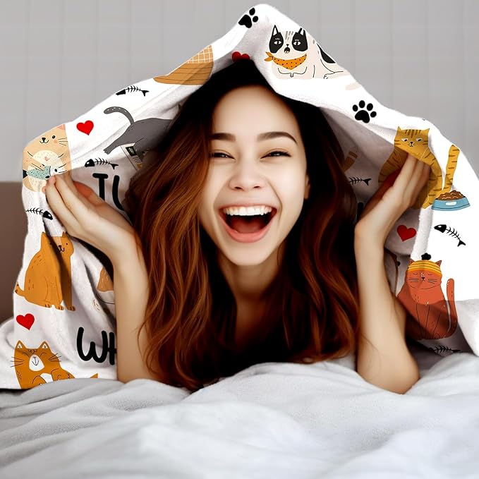 Cat Blanket Gifts for Women Girls Cat Lovers Soft Lightweight Cats Throw Blanket for Travelling Camping Sofa Living Room 60"X50"