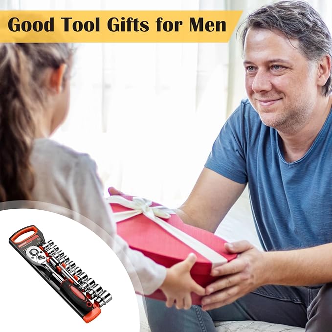 Egofine 12pcs 1/2 Inch Ratchet Socket Wrench Set, Drive Socket Set with 10 Sockets 10-15,17,19,22,24mm and 2 Way Quick Released Ratchet Handle and Extension Bar