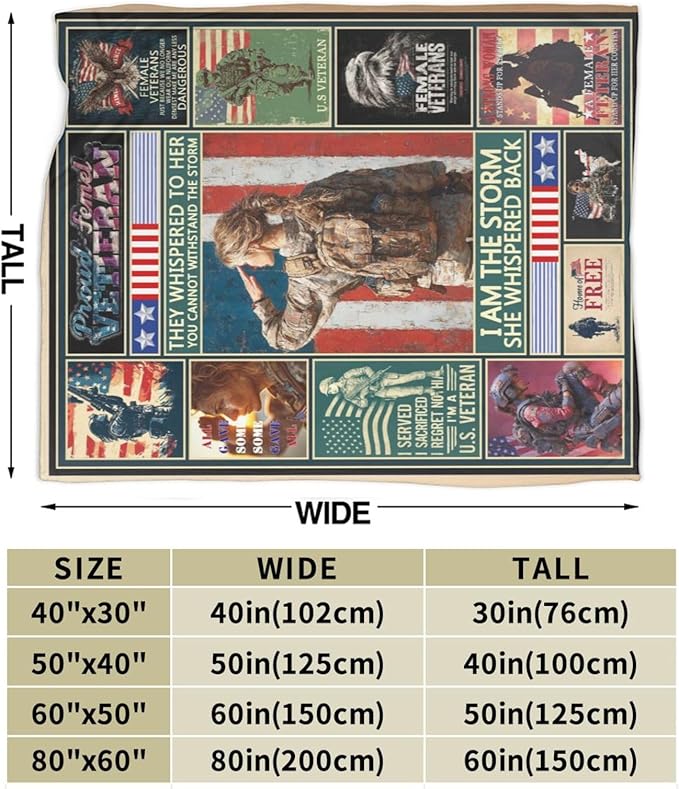 Patriotic Soldier Throw Blanket Female Soldier Flannel Blankets Women American Army Plush Super Soft Cozy Warm Decor Gifts for Boys Girls Kids Adults Men Women 50" x 60"
