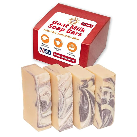 Goat Milk Stuff Goat Milk Soap - BLACK RASPBERRY | Made with Farm-Fresh Goat Milk, Goat Milk Soap for Face - Leaves Skin feeling Renewed and Natural - Handmade (Box of 4)