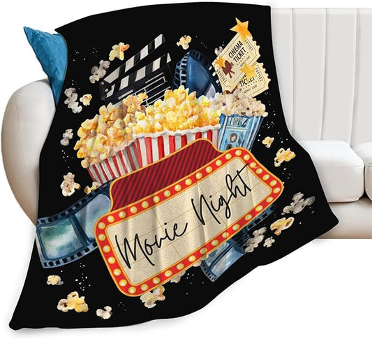 Movie Blanket Popcorn Gifts for Girls Boys Movie Theater Throw Blankets Cozy Plush Fleece Decor Flannel Fuzzy for Women Men 50"X40"