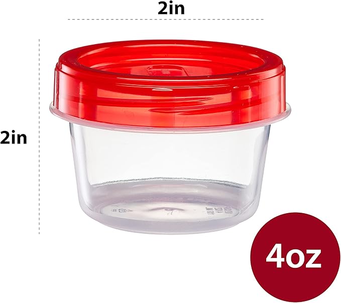 (4 Ounce 10 Pack) Twist cap Containers Clear Bottom With Red Top Screw on Lids Twist Top Food Storage Freezer Reusable Containers