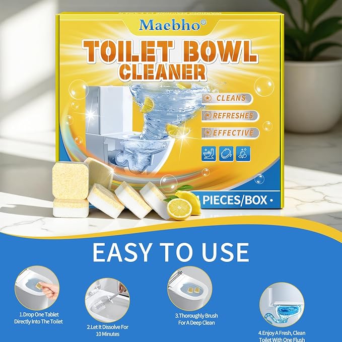 Toilet Bowl Cleaner Tablets 24 Pack - Stain Remover & Deodorizer, Septic Safe Eco Friendly Toilet Bowl Tablets for Continuous Cleaning, Long-Lasting Fresh Scent