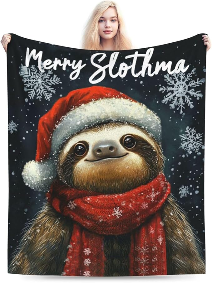 Christmas Sloth Blanket Soft Cozy Cute Sloth Plush Throw Blanket Warm Sloth Flannel Fleece Bedding Stuff Animal Decor Blanket Gifts for Sloth Lover Girls Boys Kids Adults Women Bed Travel 60"x80"