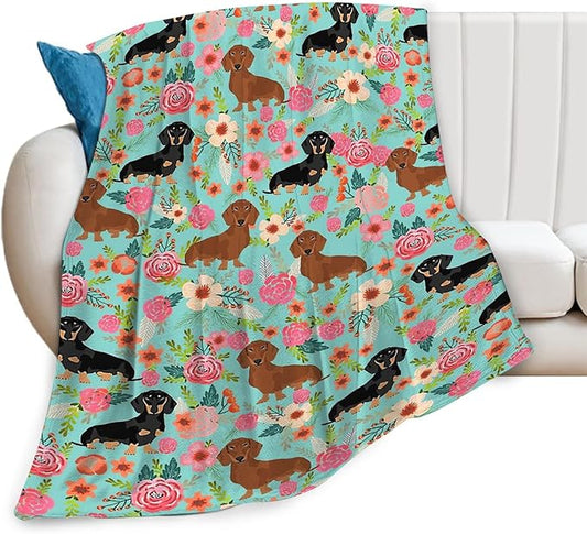 Tijuboni Dachshund Throw Blanket Dog Gifts for Girls Boys Women Men Kids Adults Soft Flannel Fleece Blanket for Couch Sofa Bed Home Decor 50"x60"