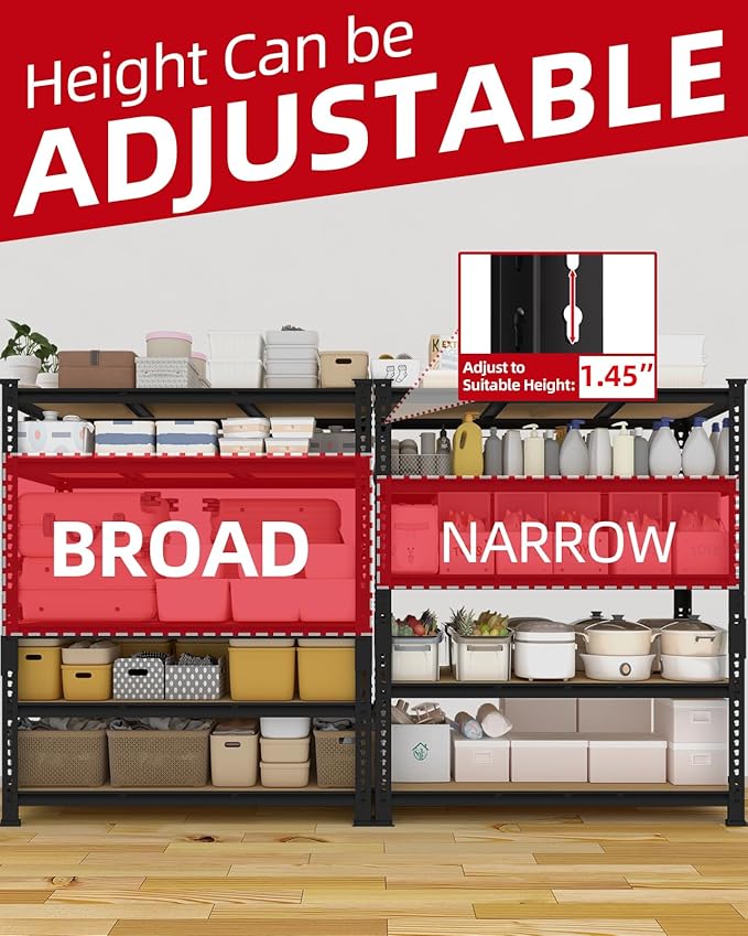 PrimeZone Heavy Duty Garage Storage Shelves - 48" W X 24" D X 72" H Adjustable Metal Shelving Unit, 5 Tier Industrial Shelves for Storage Standing Utility Rack for Warehouse, Basement, Black, 3 Pack