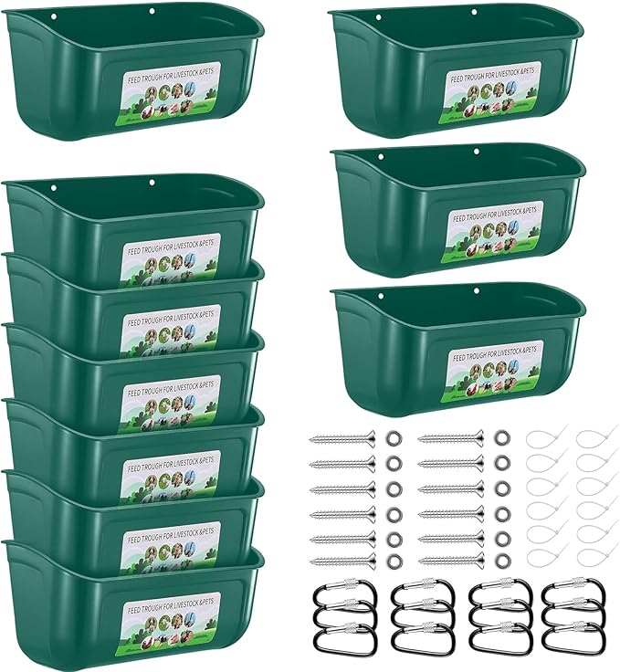 Chicken Feeder Waterer, 10 Pack Duck Feeder Supplies, Hanging Fence Feed Trough with Clips for Goat, Sheeple, Piglet, Gooses, Turkeys, Dog Livestock Poultry,Green