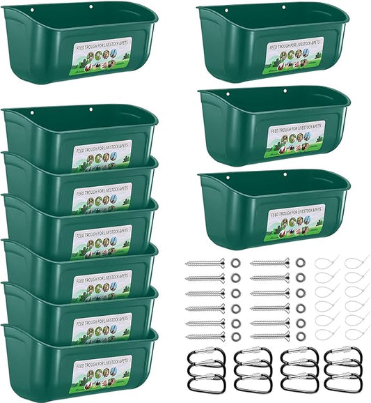 Chicken Feeder Waterer, 10 Pack Duck Feeder Supplies, Hanging Fence Feed Trough with Clips for Goat, Sheeple, Piglet, Gooses, Turkeys, Dog Livestock Poultry,Green