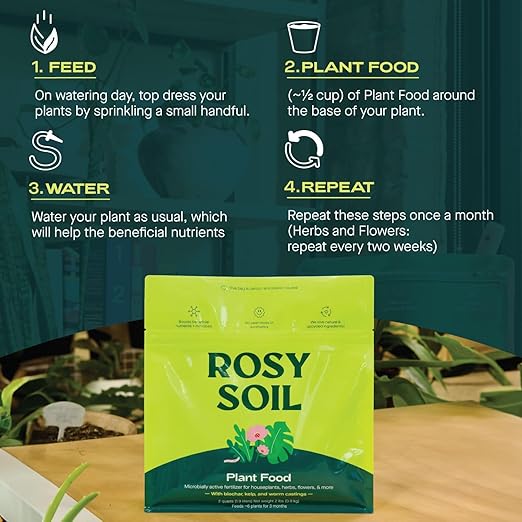 Rosy Soil Plant Food - Microbially Active Fertilizer for Houseplants, Herbs, Flowers – Enriched with Biochar, Kelp, and Worm Castings – Organic Food for Healthy Growth – 2 Quarts