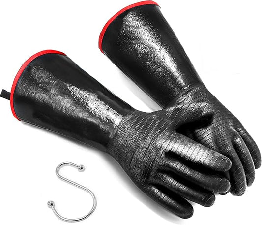 BBQ Gloves - 1472°F Thicken Heat Resistant Gloves w/S-Hook 14 in Kitchen Oven Mitts Waterproof Grill Glove Oil Resistant Grilling Glove Cooking Gloves for Turkey Fryer/Baking/Oven/Smoker