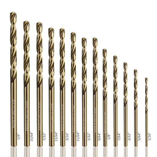 1/16"-1/4" Cobalt Drill Bits Set 13Pcs - BAIDETS M35 1/16-1/4 Inch HSS Metal Twist Drill Bits Set for Hard Metal, Stainless Steel, Cast Iron, Plastic, Wood, Other Materials