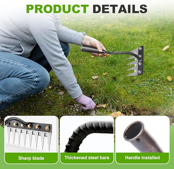 2025 Iron Weeding Rake 2.0, New 5/6/7/8 Teeth Carbon Steel Garden Weeder Rakes, Iron Rake for Yard Lawn and Garden, Heavy-Duty Garden Hand Weeder Puller Tool for Gardening and Weedings (5 Teeth)