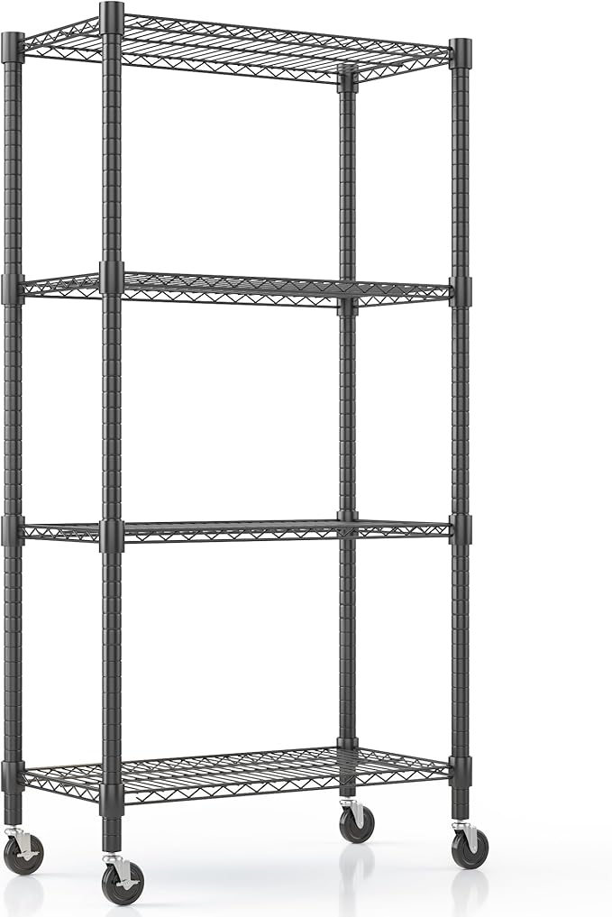 Himimi 72" H Wire Shelving Unit Storage, Metal Storage Shelves with Wheels, Heavy Duty Shelves with 4-Tier Adjustable Layer Rack Strong Steel for Kitchen Pantry Basement, 14" D×30" W×72" H, Black