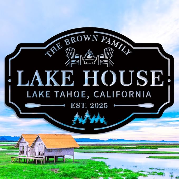 Custom Metal Lake House Sign - Personalized Outdoor Décor for Beach or Camping, Happy Campers Gift - Rustic Lake House Decor