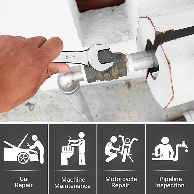MAXPOWER 5/8 Inch Combination Wrench Set, Professional Open and Box End Spanners with Mirror Finish, Made with Forged and Heat-Treated Cr-V Steel, 12-Point Design