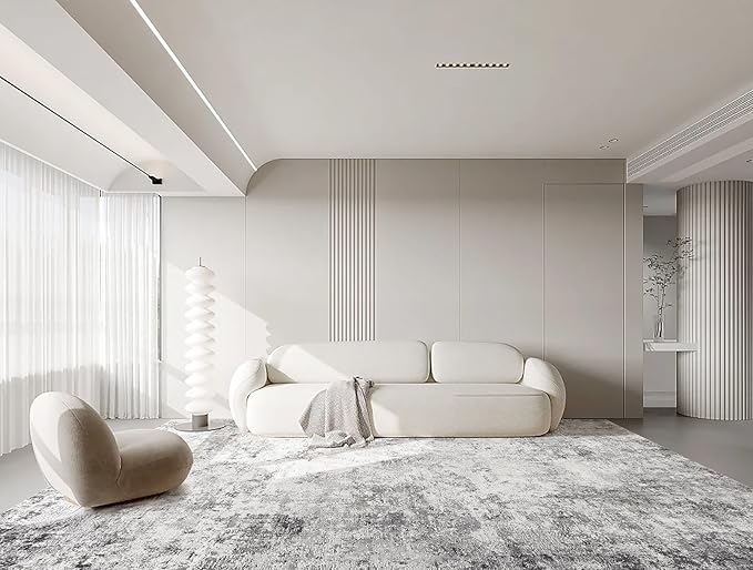7x10 Area Rug Living Room Rugs - Washable Neutral Modern Abstract Soft Thin Large Rug Indoor Floor No Slip Rug Carpet for Bedroom Under Dining Table Home Office Decor - Grey