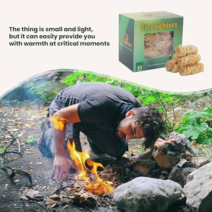GEEKHOM 32-Piece Natural Fire Starters: Wax Wood Firelighters for Fireplace, Camping, BBQ & Fire Pit, Waterproof & Odorless