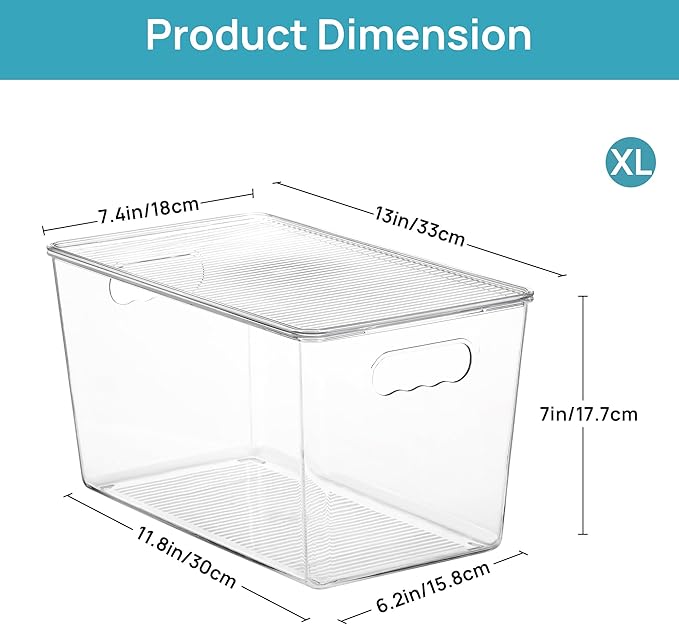 Vtopmart 10 Pack Clear Stackable Storage Bins with Lids,XLarge Plastic Containers with Handle for Pantry Organizer and Storage,Perfect for Kitchen,Fridge,Cabinet, Closet,Bathroom Organization