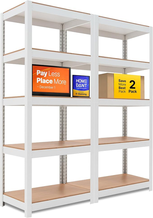 HOMEDANT House 5 Tier Laminated Metal Shelving Unit Adjustable Storage Utility Rack Heavy Duty Shelves Organization Multipurpose Shelf Kitchen Garage Pantry Closet (2, (S) 24.4" W, White)