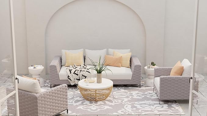 Mad Mats Traditional Outdoor Rug, Reversible Plastic Mat (6' x 9', New Wrought Iron - Cool Silver)