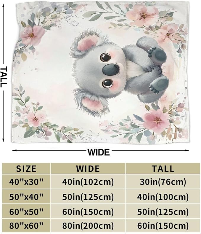Koala Blanket Soft Cute Kawaii Koala Plush Throw Blanket Cozy Warm Koala Animal Flannel Fleece Bedding Stuff Decor Blanket Gifts for Lover Girls Boys Kids Adults Women Bed Travel 50"x60"