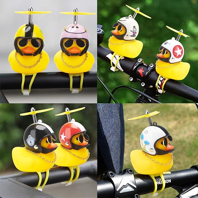 wonuu Rubber Duck Toy Car Ornaments Yellow Duck Car Dashboard Decorations Squeeze Duck Bicycle Horns with Propeller Helmet