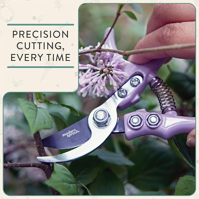Modern Sprout Hand Pruners - Lightweight Pruning Shears W/Easy Lock- Gardening Scissors - Bypass Sharp Carbon Steel Blade - Rust Resistant - Garden Tools - Reusable Holster - Ocean