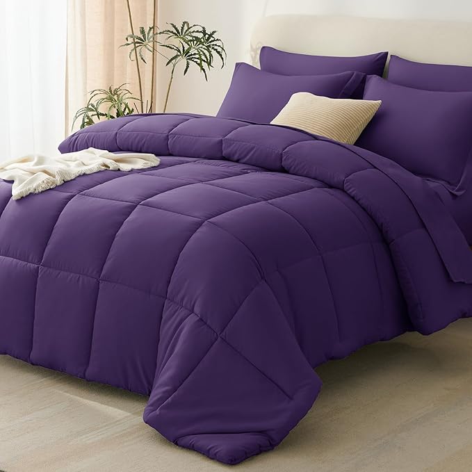CozyLux Queen Comforter Set Purple - 7 Pieces Bed in a Bag Queen, All Season Breathable Bedding Sets, Oeko-Tex Certified Bed Set with Down Alternative Comforter, Sheets, Pillowcases & Pillow Shams