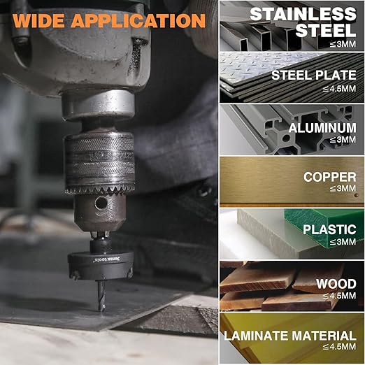 Tungsten Carbide Tipped Quick Change Hole Cutter, 1-7/32 inch TCT Hole Saw, Oxided Coating with 5mm Hole Depth Heavy Duty, for Stainless Steel, Mild Steel, Iron, Copper, Brass, Plastic