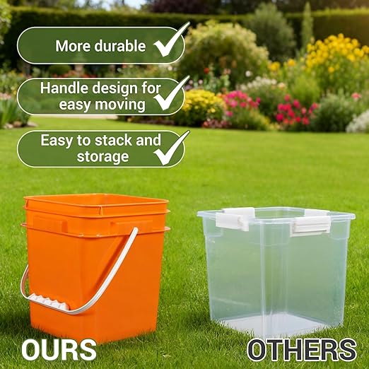 ASEVAT Orange 3.5 Gallon Bucket with Lid, Square Food Grade Storage Containers with Lids, Pail Container with Handle, Bucket for Cleaning Heavy-Duty Extra Durable BPA Free