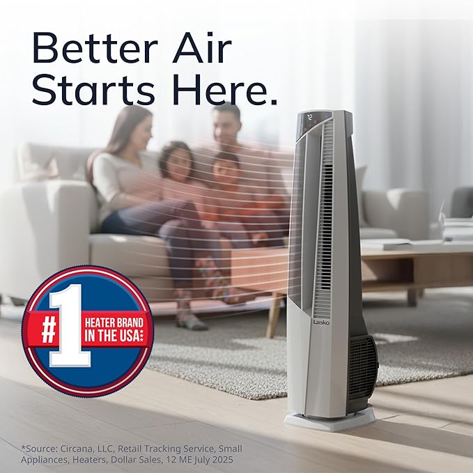 Lasko Oscillating Hybrid Fan and Space Heater for Home, All Season High Velocity Hybrid with Tip-Over Switch, Remote Control, Timer and Thermostat, 37.5 Inches, White, 1500W, FHV820