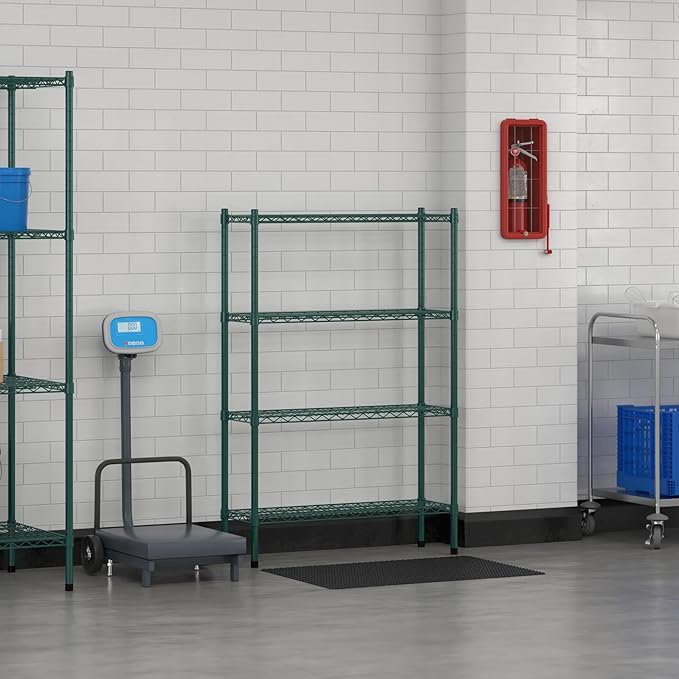 Commercial NSF Listed Green Epoxy Stationary Wire Shelving Kit 12" x 36" x 54", with 4 Shelves Perfect for Warehouse, Walk-in Refrigerator, Freezer, Grocery Store, Restaurant, Dishroom