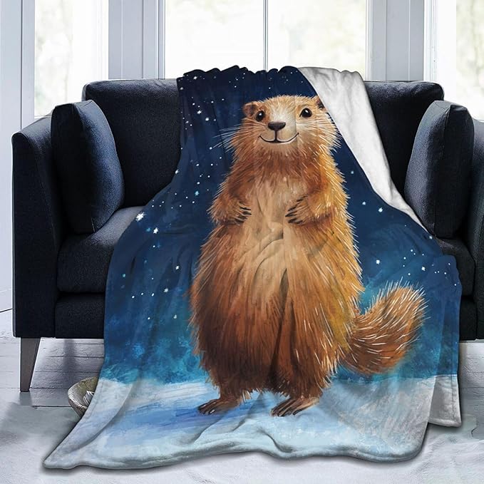 Groundhog Throw Blanket Cozy Plush Groundhog Gifts Blankets Flannel Fleece Lightweight Fuzzy Animal Blanket for Girls Women 60"X50"