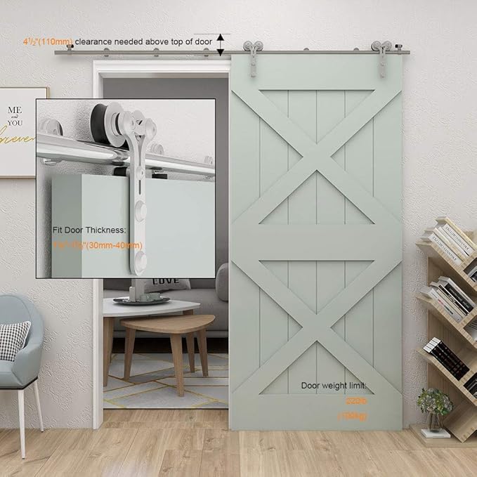 TSMST 7.5FT Sliding Barn Door Hardware Kit, Stainless Steel Heavy Duty Sturdy Barn Door Track for Single Wood Door, Slide Smoothly Quietly (Y Style)