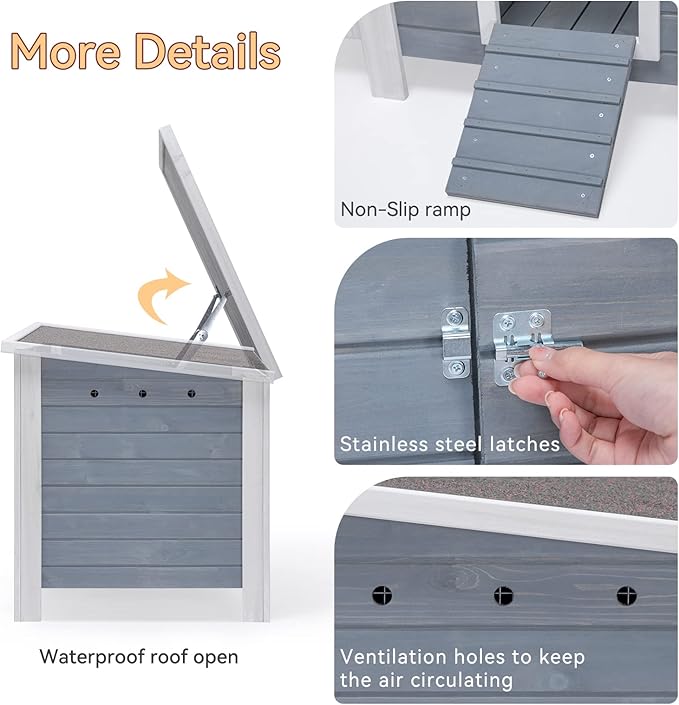 Petsfit Large Chicken Coop with Upgraded Perches, Wooden Outdoor Chicken Cage with Large Nesting Box, Weatherproof Open Asphalt Roof &Removable Bottom, Duck House, Rabbit Hutch