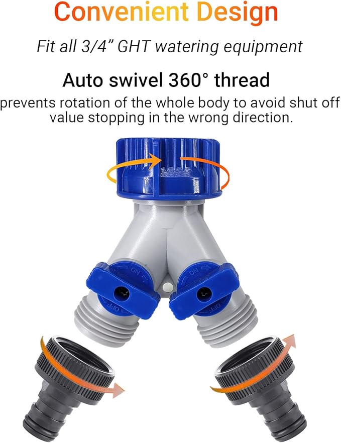 Garden Hose Splitter, 2 Pack 360° 3/4" Plastic Water Hose Splitter 2 Way, Garden Hose Connector with Faucet Watering Shut Off for Landscaping, Gardening, Flower Planting, Irrigation