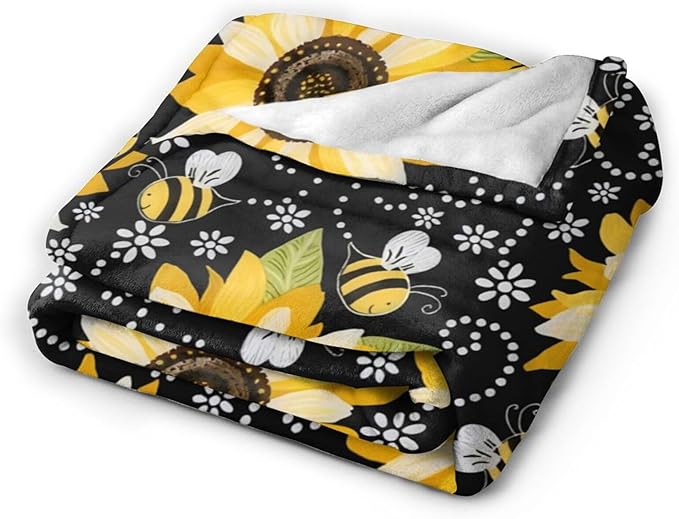 Sunflower Blanket Super Cozy Soft Sunflower Throw Blanket Gifts for Women Girls Warm Plush Fluffy Sunflower Bee Stuff Fleece Flannel Gift Blankets for Kids Adults 60"X50"