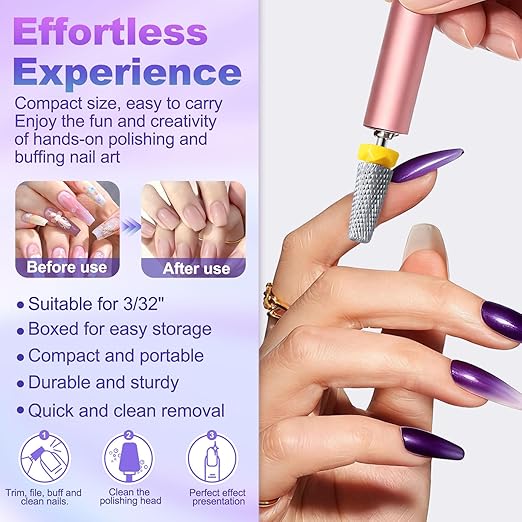 Fantexy 3/32" Carbide Nail Drill Bit - Remove Acrylic Hard Gels Quickly and Safely, 5-in-1 Tungsten Carbide Nail Drill Bit for Nail Art,Manicure,Pedicure,Gel,Cuticle Clean (Extra Fine - XF)