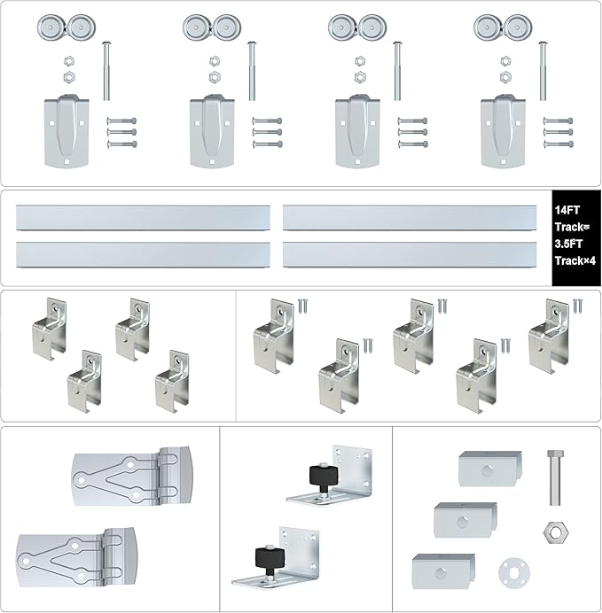 14FT Heavy Duty Galvanized Steel Exterior Sliding Barn Door Hardware Kit, 450 lbs Capacity,Kit for Outdoor,Fit MAX 2 Door Width 84in