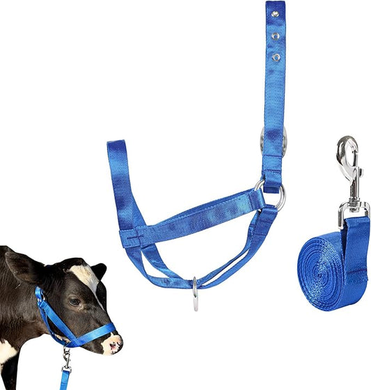 perixir Cow Halter Cattle Halters Calf Halter with Leading Rope，Adjustable Nylon Livestock Cattle Halter，for Miniature Horse Donkey Goat Foal