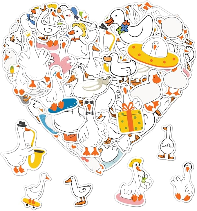 Pack 50 Pcs Funny Animal Cute Duck Stickers for Water Bottles Waterproof Laptop Luggage Computer Scrapbooking Teens Adults Girls Boys Aesthetic Sticker Packs Small Vinyl Decals