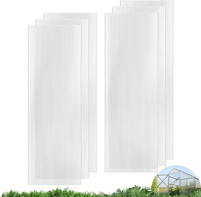 UMIG 6 PCS 6' x 2' x 0.24'' Polycarbonate Greenhouse Panels, Twin-Wall Waterproof UV Protected Corrugated Plastic Roof Panels Sheets, Clear Replacement Panels for Greenhouse, Outdoor, Plant