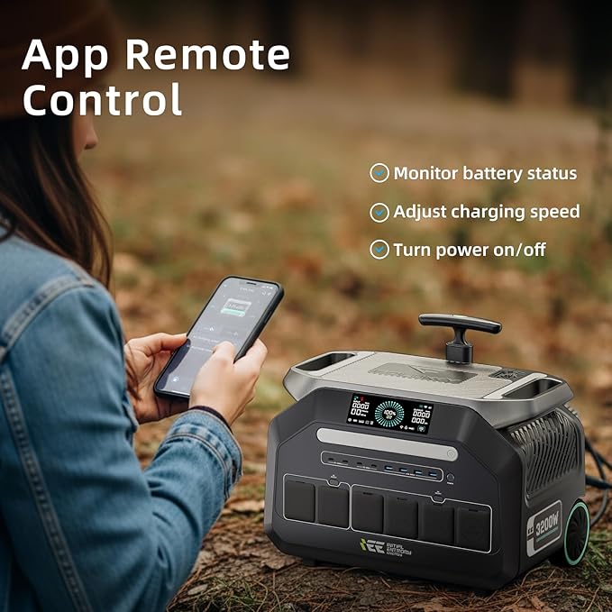 IEE 3200W Solar Generator P3200 with 2 * 400W Panel, 2048Wh Portable Power Station, 1800W AC Charging & 1000W Solar Charging, LFP Battery, 14 Output Ports, APP Control, for Home Backup, Camping, RV