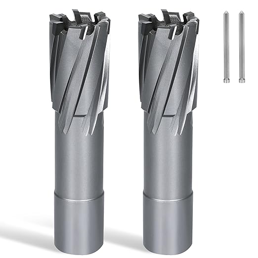 KEENTECH 2-PC Carbide-Tipped Annular Cutter Set, 7/8" Dia x 2" Depth, 3/4" Weldon Shank (2 Flat), High Speed Cutting TCT Mag Drill Bit with Pilot Pin for Harder Material