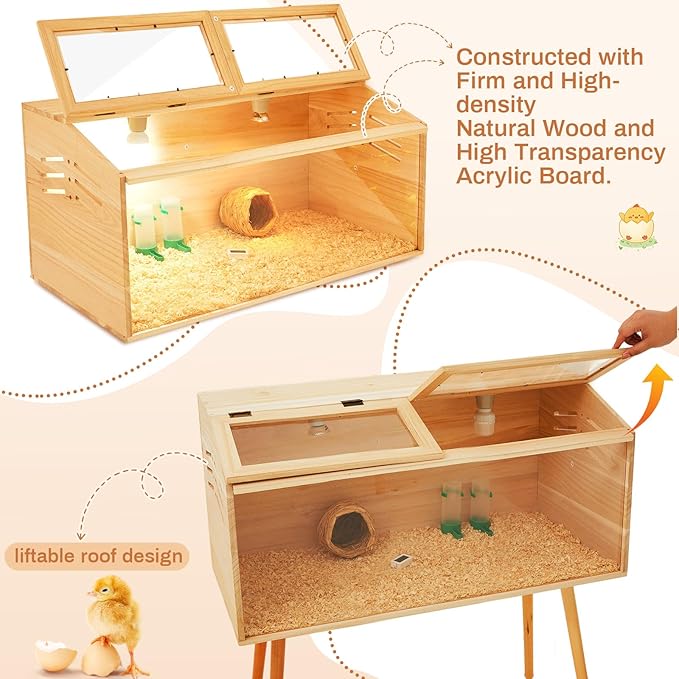 32 x 16 x 16 in Brooder Box for Chicken Quails with Leg Stand Sliding Door, Bulb Set and Feeder, Indoor Chicks Coop Brooder Box Kit, for Ducks, Rabbit, Hamsters, Lizards, Mice, Rat