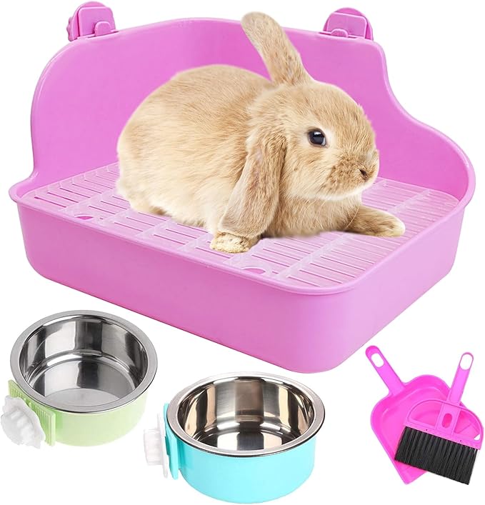Kathson Rabbit Litter Box - Bunny Corner Litter Pan, Pet Toilet Potty Trainer Bedding Box, Detachable Hanging Pet Cage Bowl for Rabbit, Bunny, Guinea Pig, Ferrets, Chinchilla - Medium